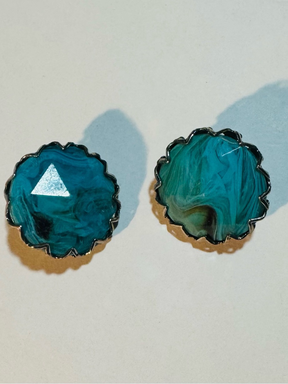 Teal Swirl Round Resin Clip-On Earrings